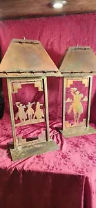 2 Vintage Western Iron Metal Table Lamp. Rustic Hand Made Welded UNIQUE - Picture 1 of 13