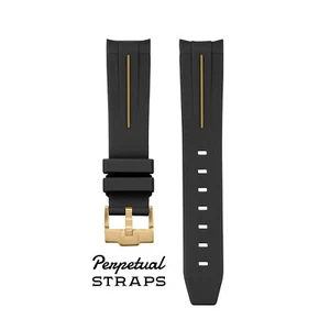 BLACK GOLD ACCENT - RUBBER WATCH STRAP for Omega X Swatch Speedmaster MoonSwatch - Picture 1 of 2
