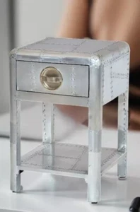 Aviator furniture vintage style Side Table with 1 drawer and storage bottom - Picture 1 of 7