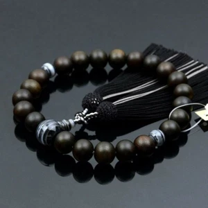 Rosario Budista Nennju Mala Juzu Cuentas de Oración Japón Kyoto Ágata Ébano Negro - Imagen 1 de 6