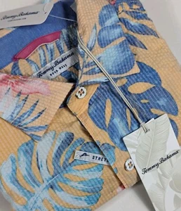 Tommy Bahama Nova Wave Seersucker Floral Hawaiian Shirt Stretch Men's Small - Picture 1 of 11