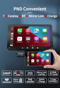 7" Car Bluetooth Radio Stereo Portable Wireless CarPlay FM Touchscreen HD+Camera - Picture 1 of 14
