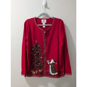 Quacker Factory Christmas Tree Santa Cardigan Sweater NWT - Picture 1 of 7