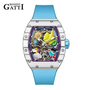 BONEST GATTI Tonneau Sapphire Carbon Fiber Tourbillon Automatic Mechanical Watch - Picture 1 of 12