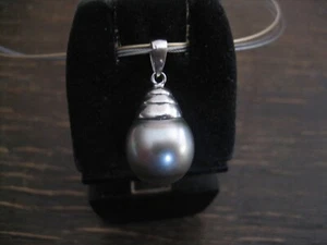 Designer Anhänger 925er Silber Tahitiperle Tahiti Perle grau 12-14 mm + Collier - Bild 1 von 4