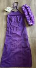 Hawaiian Costume Halter Long Dress 2-Tone Purple Side Slits Lai And Floral Clip
