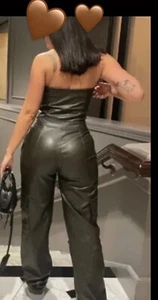 ZARA FAUX LEATHER LONG JUMPSUIT SIZE L Bnwt 🩵 - Picture 1 of 10