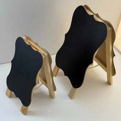 Set of 2 Double-Sided Wooden Chalkboard Easel Signs 6” & 9” Rustic Display - Image 1 of 4