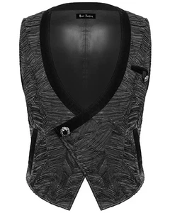 Devil Fashion Mens Gothic Steampunk Waistcoat Vest Black Pleated Velvet Wedding - Picture 1 of 12