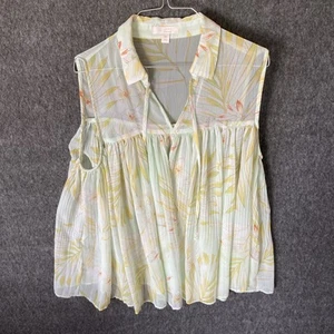 LC Lauren Conrad Size M Pastel Green-yellow Spring Floral Print Sleeveless Sheer - Picture 1 of 8