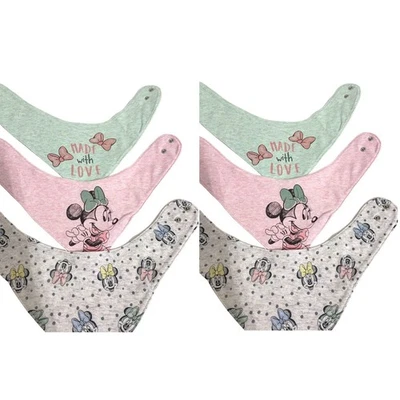Paquete de 6 baberos babeos de tela rosa pastel Disney Minnie Mouse para bebé niña NUEVO Foto 1 de 4