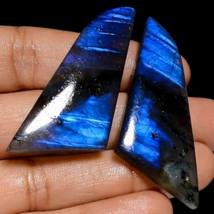 Natural Labradorite Fancy Shape Cabochon Gemstone Pair 71.5 Ct 45X20X5 mm SG-224 - Picture 1 of 1