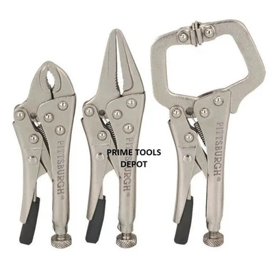 Pittsburgh Mini Locking Pliers Set 3 Pcs Carbon Steel Rust Resistant Lifetime W - Image 1 of 3