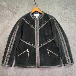 Chaqueta de cuero de gamuza negra Linea By Louis Dell’Olio de lujo años 90 remache anillo en D - Imagen 1 de 19