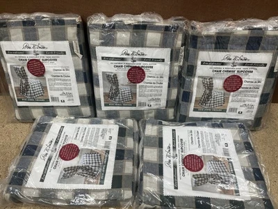 Set Of 5 PARK B SMITH Slip Cover  Chemise 36-38" Wooden No Arm Chair Plaid C75 - Image 1 of 3