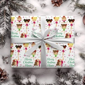 Personalized Gymnast Christmas Wrapping Paper, Custom Name Holiday Gift Wrap - Picture 1 of 6