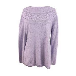Talbots L Cable Yoke Sweater Purple Lavender Flecked Long Sleeve Cotton Blend - Picture 1 of 9
