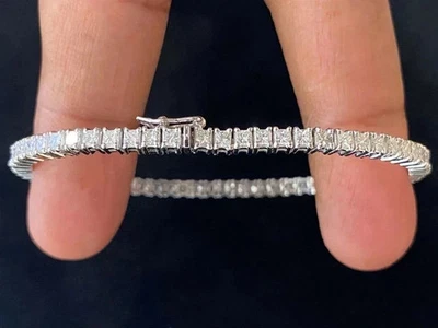8.00 Ct Princess Cut Lab Created Diamond Women's Bracelet 7" 14K White Gold Over - Image 1 of 4