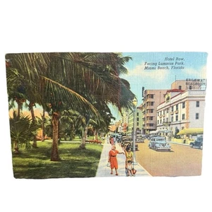 Vintage Leinen Postkarte Lummus Park Bank Miami Beach Florida Waterfront Hergestellt in den USA - Bild 1 von 2