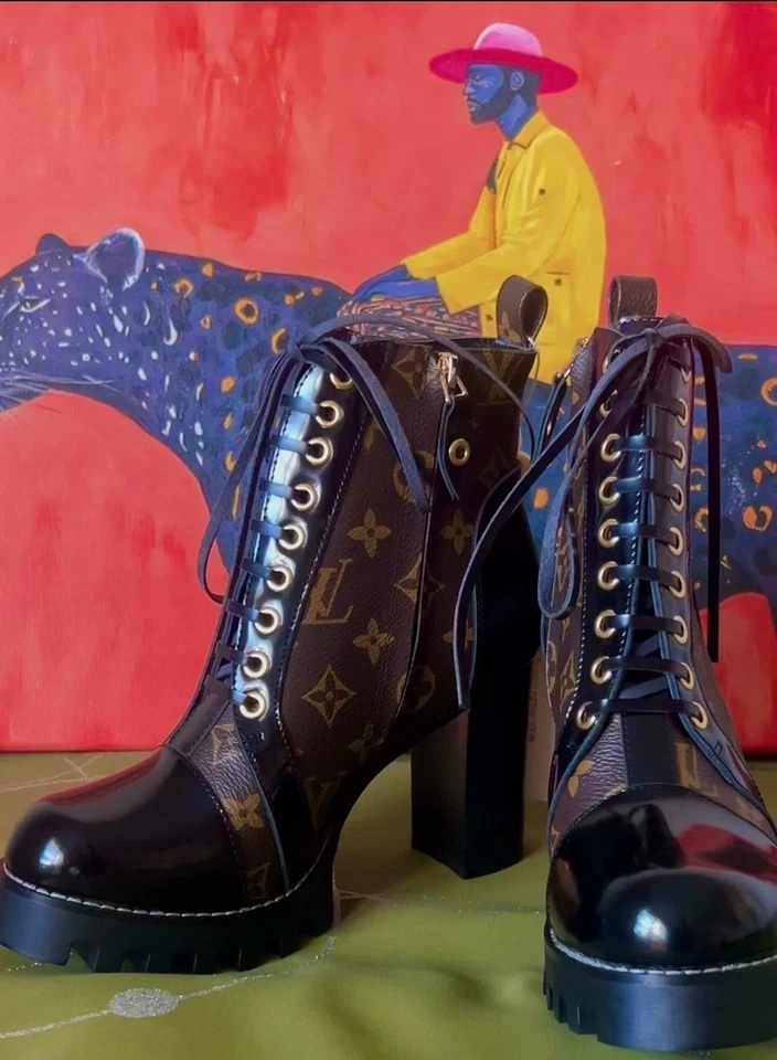 LOUIS VUITTON Star Trail Talla 39 Marrón Monograma Cuero Botines Tacón Bloque Foto 1 de 1