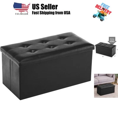 Folding Storage Ottoman Bench, Faux Leather Footrest Couch for Living Room, 3... - Image 1 of 4