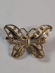 Vintage Napier Butterfly Brooch Signed Gold Tone 2-Layer Lapel Hat Pin .75"x 1" - Picture 1 of 24