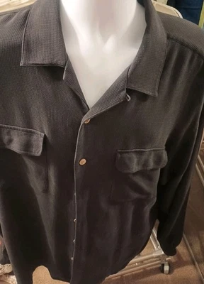 Camisa Tommy Bahama Manga Larga Abotonada 100% Seda Negra Bolsillos XL Foto 1 de 4