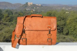 Leather Bag Vintage Laptop Messenger Men's Shoulder Satchel Brown Briefcase - Picture 1 of 9