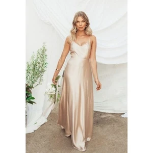 Show Me Your Mumu Faith Maxi Dress Champagne Luxe Satin L NWT - Picture 1 of 12