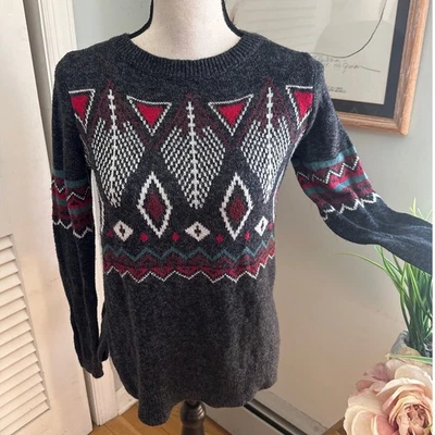 HOLLISTER женщин свитер маленький серый Fair Isle пуловер Nordic опрятный лыж зима - Изображение 1 из 4