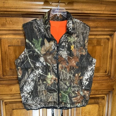Browning Mossy Oak Camo & Orange Down Reversible Puffer Vest Jacket Men Size L - Image 1 of 3