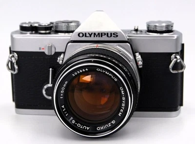 【Near MINT】 Olympus OM-1 35mm SLR Silver + G.Zuiko Auto-S 50mm f/1.4 from Japan - Image 1 of 4