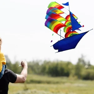 Regenbogen Segelboot Fly Kite Folding Kinder Spiel Aktivität für Garten - Bild 1 von 6