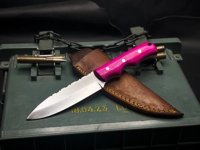 Handmade Carbon Steel Survival Hunting knife Wood Handle, Leather Sheath - Image 1 of 4