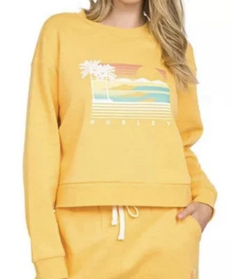 Hurley 裁剪男友运动衫青少年女式黄色日落尺寸 M — 第 1/4 张图片