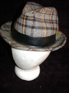 VTG 40S 50S MENS WOOL TWEED PLAID STIFF FEDORA HAT 6 7/8 - Picture 1 of 6