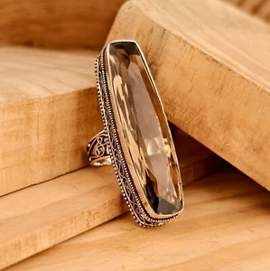 Smoky Quartz Gemstone Handmade 925 Sterling Silver Jewelry Ring Gift For Love - Picture 1 of 4