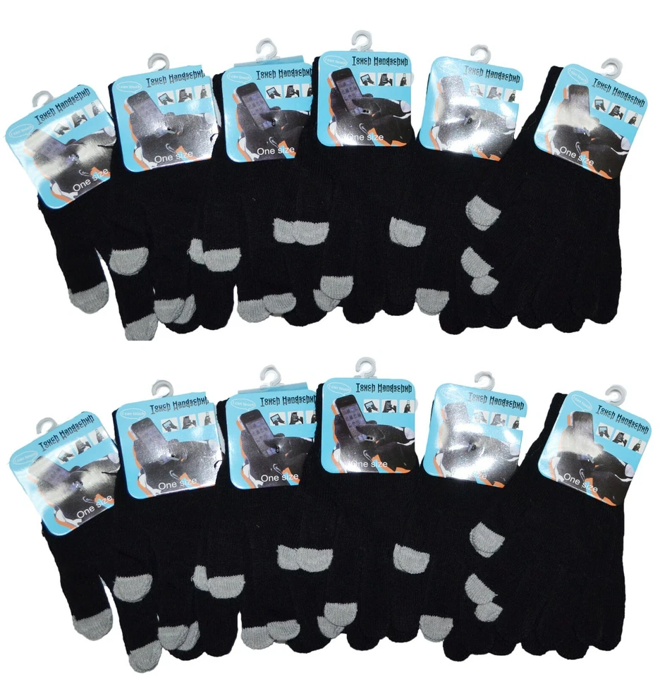 Venta al por mayor 12 pares de guantes mágicos tejidos con pantalla táctil teléfono inteligente tableta TALLA ÚNICA NY Foto 1 de 1