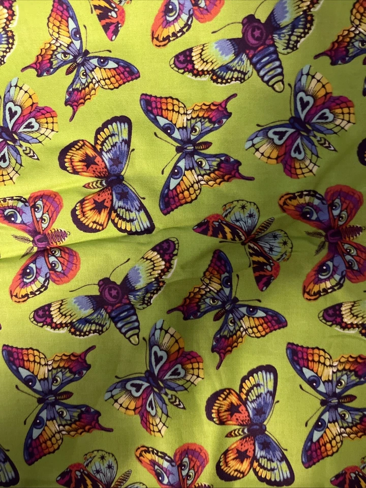 TULA PINK DAYDREAMER BUTTERFLY KISSES COTTON QUILT CRAFT FABRIC AVOCAD  5/8 YARD - Image 1 of 1