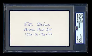 TOM OLIVER SIGNED MINT INDEX CARD PSA/DNA AUTOGRAPHED BOSTON RED SOX 1930-1933 - Picture 1 of 1