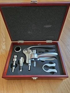 Brookstone Heritage Connoisseur's Wine Bottle Opener Wooden Case Box Gift Set - Picture 1 of 10