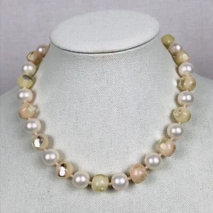 Vintage Mid Century Bead Necklace Moonglow-Hand Formed Mirrored 18.5" Japan - Picture 1 of 7