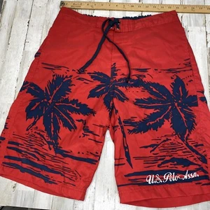 U.S. POLO ASSN. Men's Swim Trunks Red Mesh Lined Size L Floral Accents Nice X13 - Picture 1 of 9