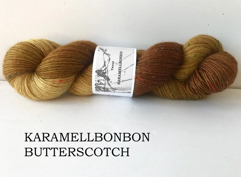 Sockenwolle Handgefärbt 4 fach Tweed von Franziska Uhl Fb. Karamellbonbon - Bild 1 von 1