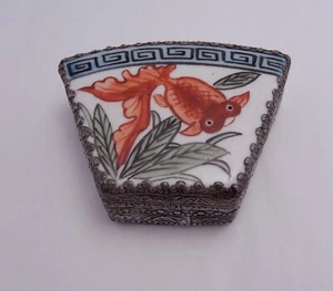 Vintage orange KOI & silber Farbe Schmuck Box Porzellan Top 3 x 2 x 1 - Bild 1 von 6