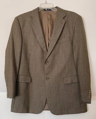 Mens Roundtree & Yorke Wool 2-Button Sport Coat Green Brown Tan Check Size 44 R - Image 1 of 4