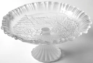 Mikasa Winter Dreams Footed Bon Bon 9” Dish Glass Frosted Deer Cabin Christmas - Picture 1 of 7