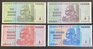 2008 Zimbabwe Dollars Trillions Series - Complete set of four notes - Picture 1 of 6