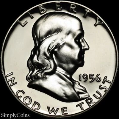 1956 Franklin Half Dollar PROOF GEM Uncirculated Silver Coin From US Mint Set MQ - Image 1 of 4