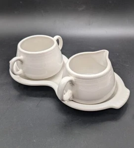 Fiestaware Offene Zuckerdose und Milchkännchen mit Tablett 3 Stück Set Weiß - Bild 1 von 10